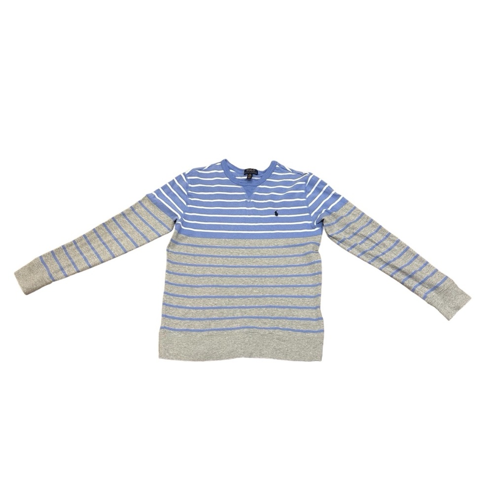 Polo Ralph Lauren Striped Twill Terry Sweatshirt, Blue/Gray, Size Lg (14/16)